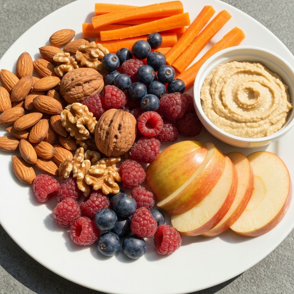 Nutrient-rich whole foods including almonds, berries, and vegetables