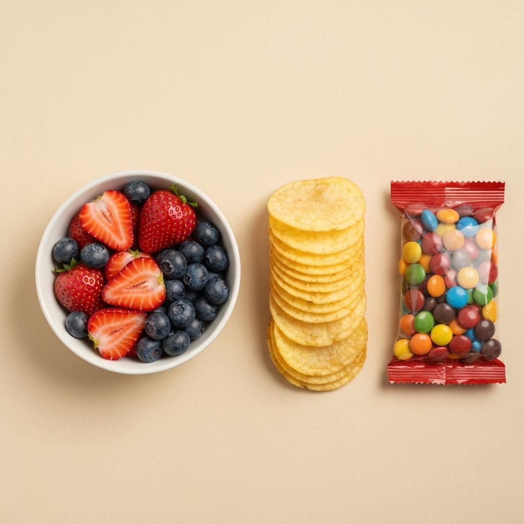 Side-by-side comparison of fresh and processed snack options